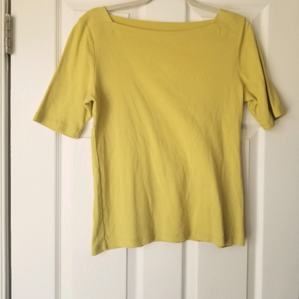 Talbots Boatneck Top Lime Green Small Square Wide